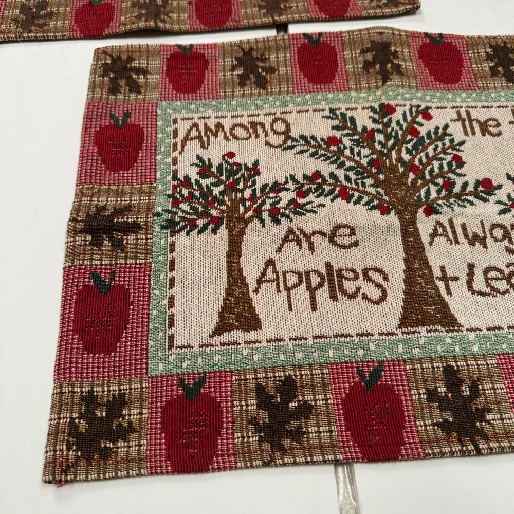 placemats 2pc set Apple tree graphic knit red green fall leaves teacher gift